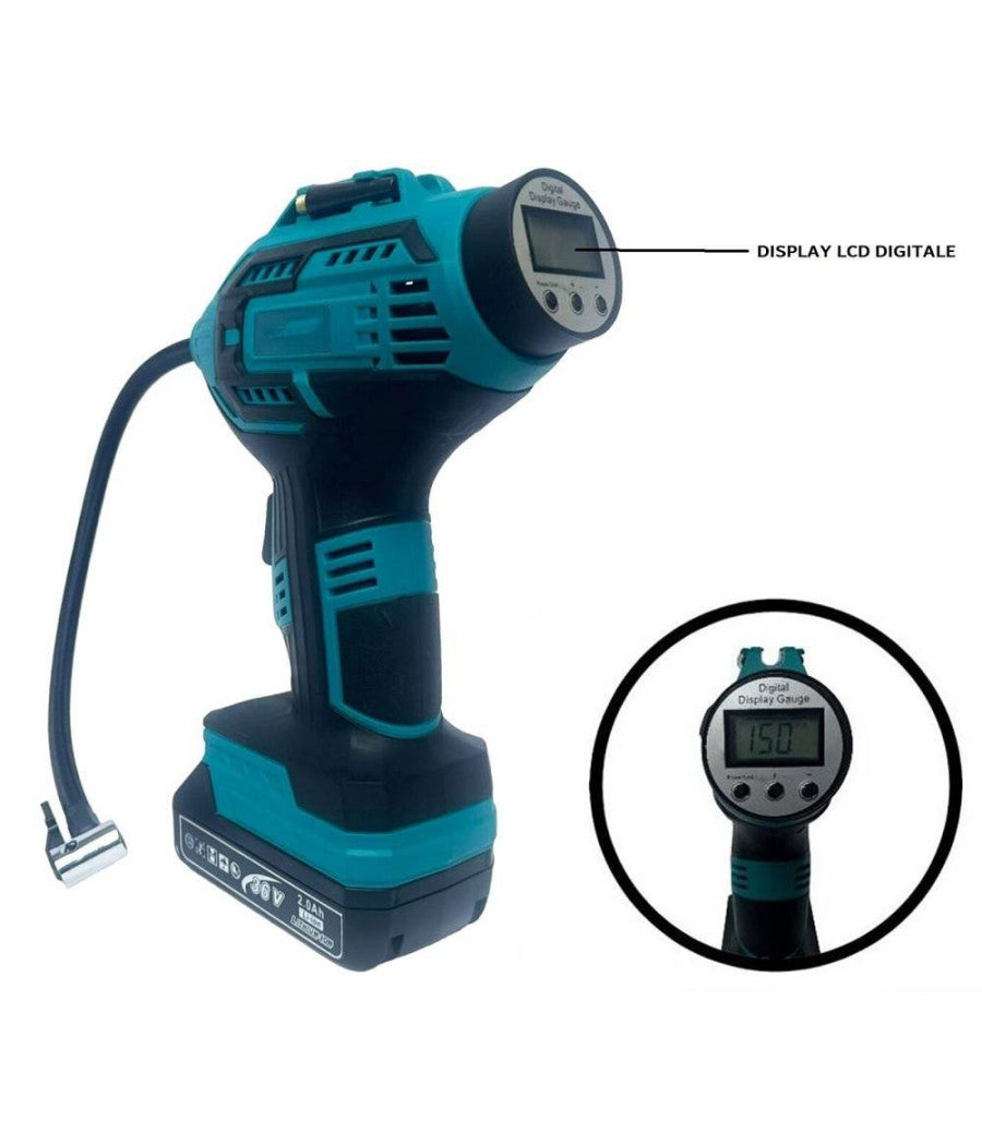 Compressore Aria Portatile Doppia Batteria Litio 36 V Digitale Ruote Auto Moto         