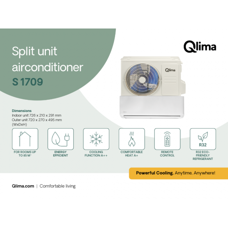 Condizionatore split – S1709 9 000 BTU (~2,6 kW) Inverter classe A++/A+ Wi‑Fi – Qlima