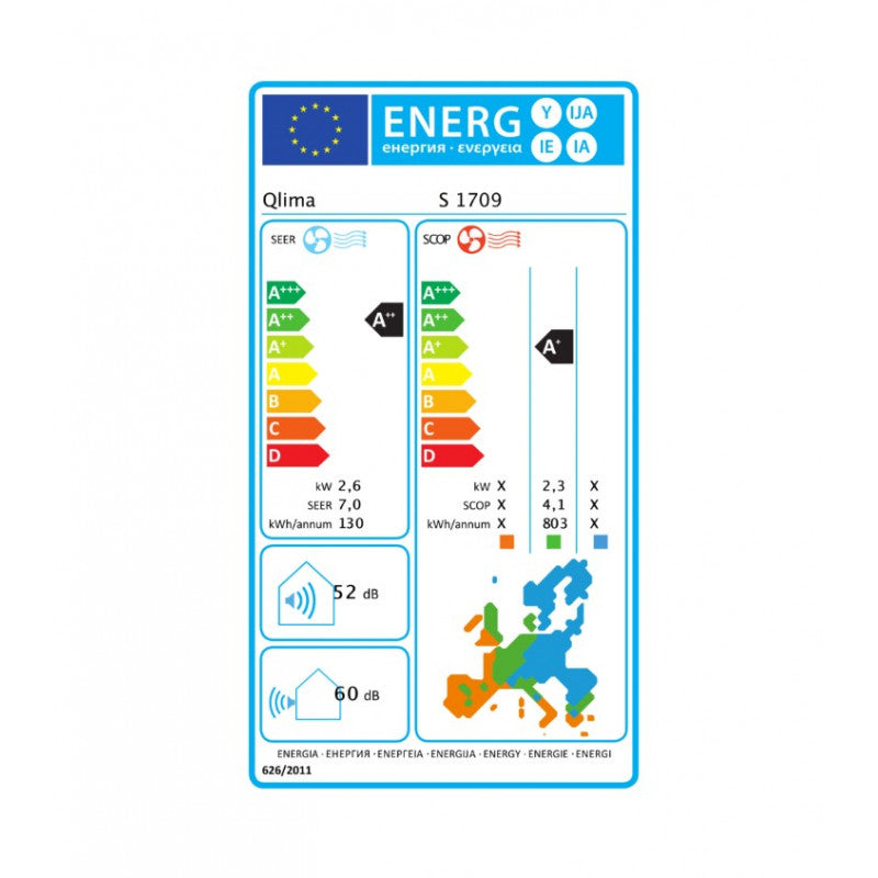 Condizionatore split – S1709 9 000 BTU (~2,6 kW) Inverter classe A++/A+ Wi‑Fi – Qlima