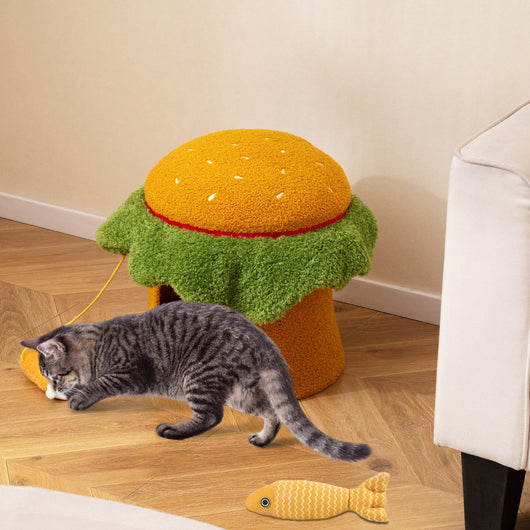 Condominio per gatti a forma di hamburger con cuccia imbottita, Letto per gatti carino giocattolo morbido sospeso Arancione-Lettini e divanetti