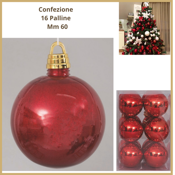 Confezione 16  palline di natale 60 mm set   palle rosse decorazioni natalizie per  albero addobbi kit  sfere centrotavola  babbo decorare creare