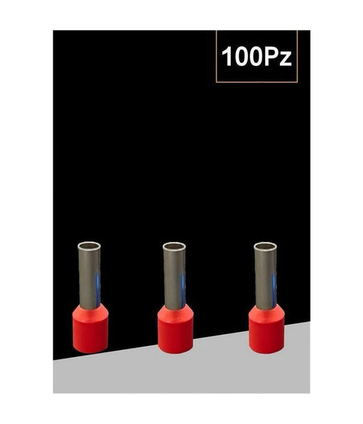 Confezione 100 Pz Tubetto Capicorda Isolato Per Cavi 10mmÂ² Terminale 12mm E10-12  Rosso       