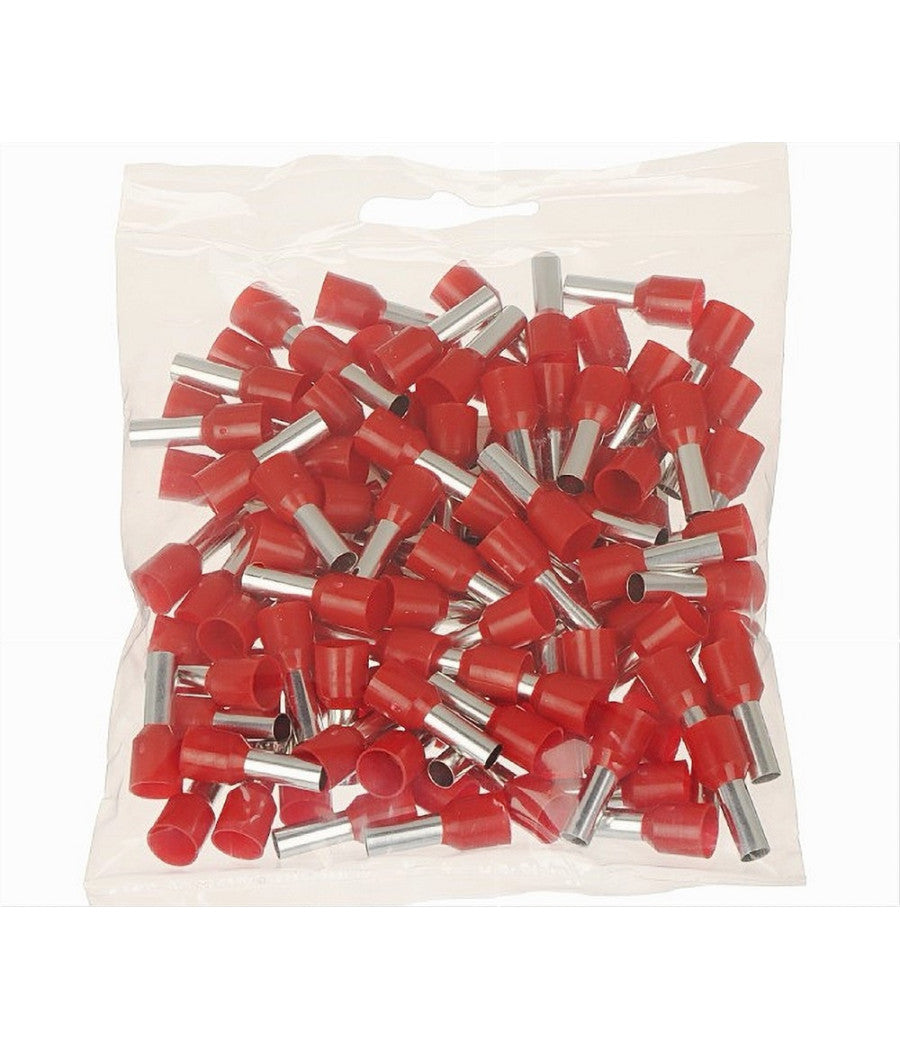 Confezione 100 Pz Tubetto Capicorda Isolato Per Cavi 16mmÂ² Terminale 12mm E16-12  Rosso       