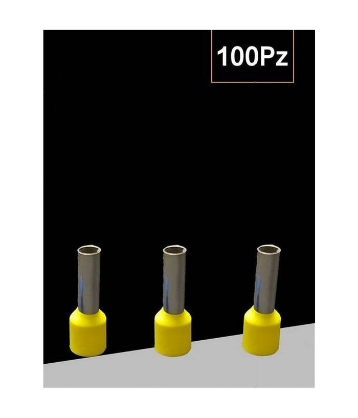 Confezione 100 Pz Tubetto Capicorda Isolato Per Cavi 6 MmÂ² Terminale 12 Mm E6012  Giallo       