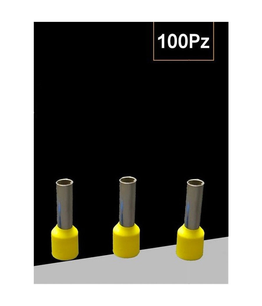 Confezione 100pz Tubetto Capicorda Isolato Per Cavi 1.5mmÂ² Terminale Da 8mm E1508  Giallo       