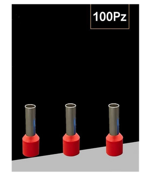 Trade Shop - Confezione 100pz Tubetto Capicorda Isolato Per Cavi Da 2.5mm² Terminale 8mm E2508 - Rosso