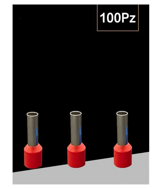 Trade Shop - Confezione 100pz Tubetto Capicorda Isolato Per Cavi Da 2.5mm² Terminale 8mm E2508 - Rosso