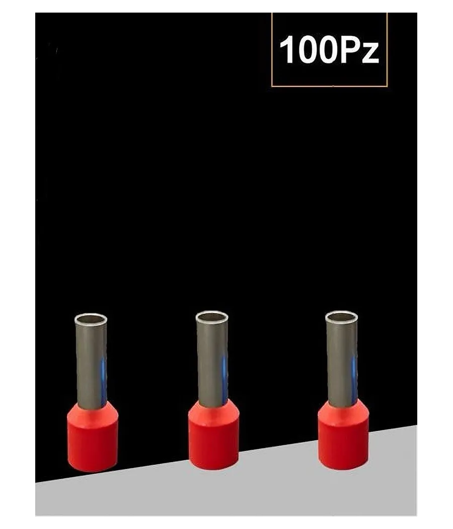 Trade Shop - Confezione 100pz Tubetto Capicorda Isolato Per Cavi Da 2.5mm² Terminale 8mm E2508 - Rosso