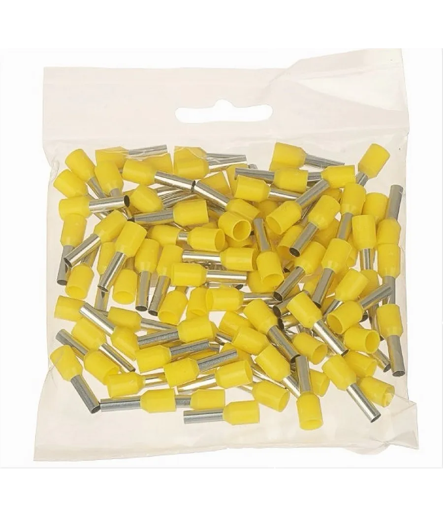 Trade Shop - Confezione 100pz Tubetto Capicorda Isolato Per Cavi Da 2.5mm² Terminale 8mm E2508 - Giallo