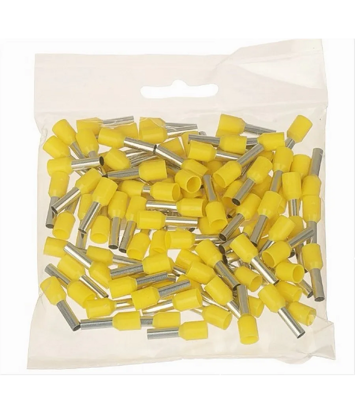 Trade Shop - Confezione 100pz Tubetto Capicorda Isolato Per Cavi Da 2.5mm² Terminale 8mm E2508 - Giallo