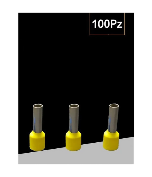 Trade Shop - Confezione 100pz Tubetto Capicorda Isolato Per Cavi Da 2.5mm² Terminale 8mm E2508 - Giallo