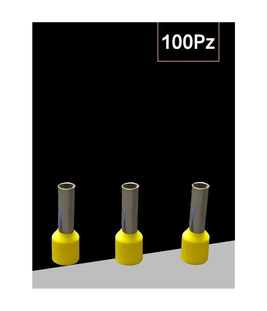 Trade Shop - Confezione 100pz Tubetto Capicorda Isolato Per Cavi Da 2.5mm² Terminale 8mm E2508 - Giallo