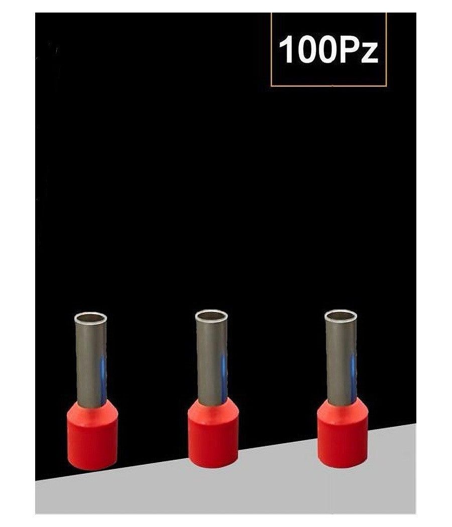 Confezione 100pz Tubetto Capicorda Isolato Per Cavi Da 2.5mmÂ² Terminale 8mm E2508         