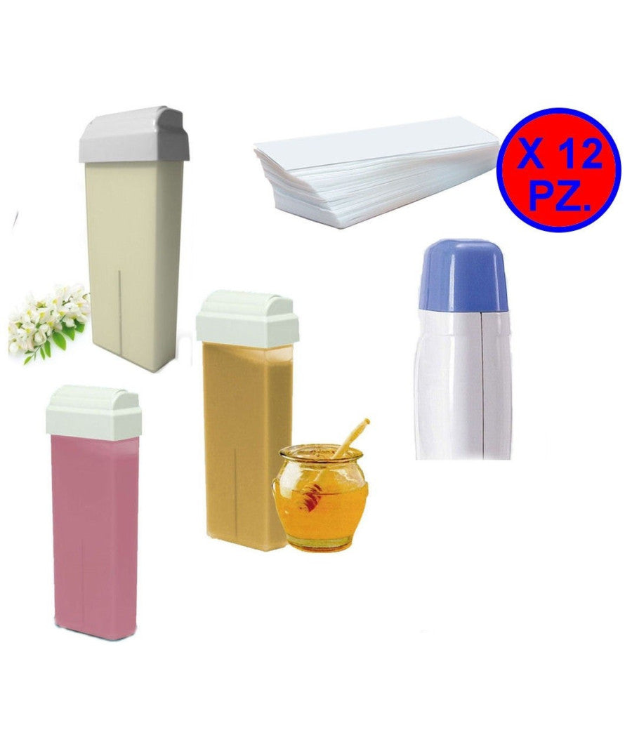 Confezione 12 Rullo Cera Miele Zinco Titanio 100ml Depilazione Rullo Ceretta    -titanio Rosa    -