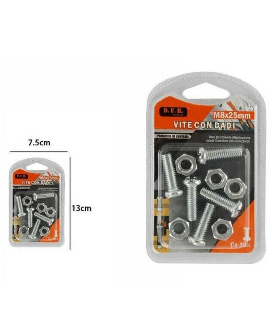 Confezione 5 Viti Vite Con Dadi M8 X 25 Mm Accessori Bricolage Minuteria         