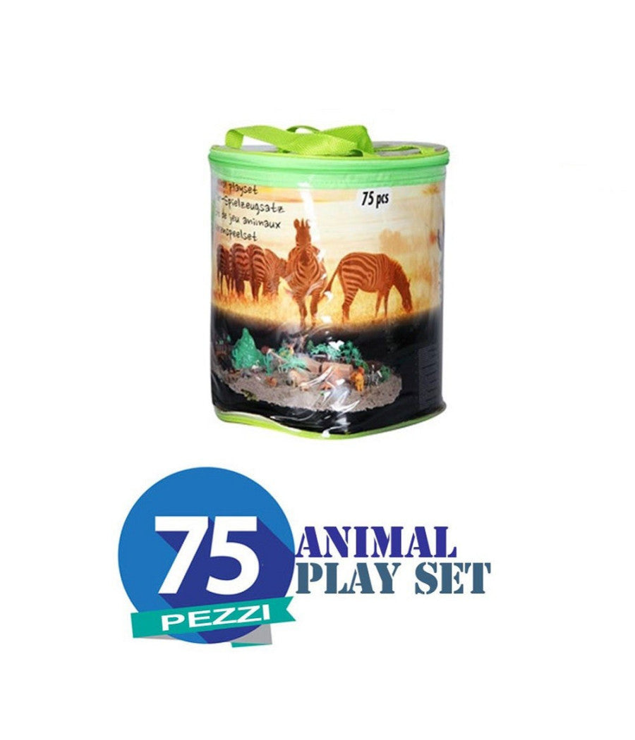Confezione 75 Pz. Animali Per Bambini Sacchetto Contenitore Foresta Playset         