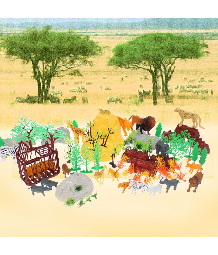 Confezione 75 Pz. Animali Per Bambini Sacchetto Contenitore Foresta Playset         