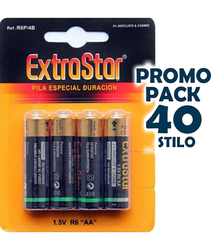Confezione Batterie Pile Pila Stilo Aa R6 1.5v 40 Pile 10 Confezioni Da 4 Aa         