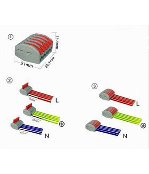 Confezione Con 6 Pz Connettori Universali Morsetti 5 Poli A 1 Via 32a Mo-5         