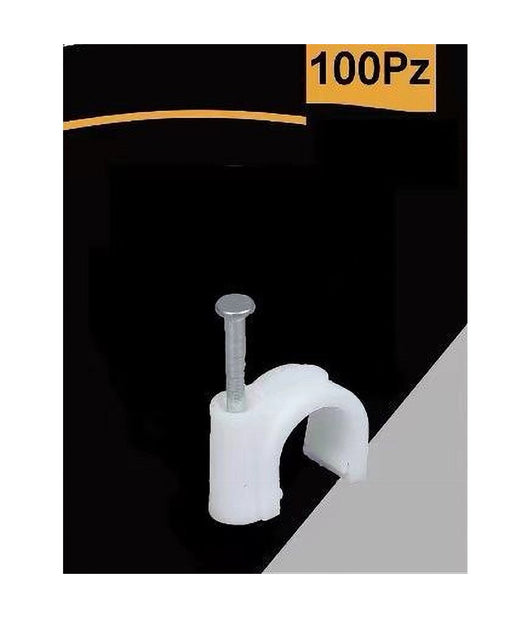 Confezione Da 100pz Fermacavo Ferma Cavi Da à¸ 7 Mm Colore Bianco Con Chiodo Fm-7         