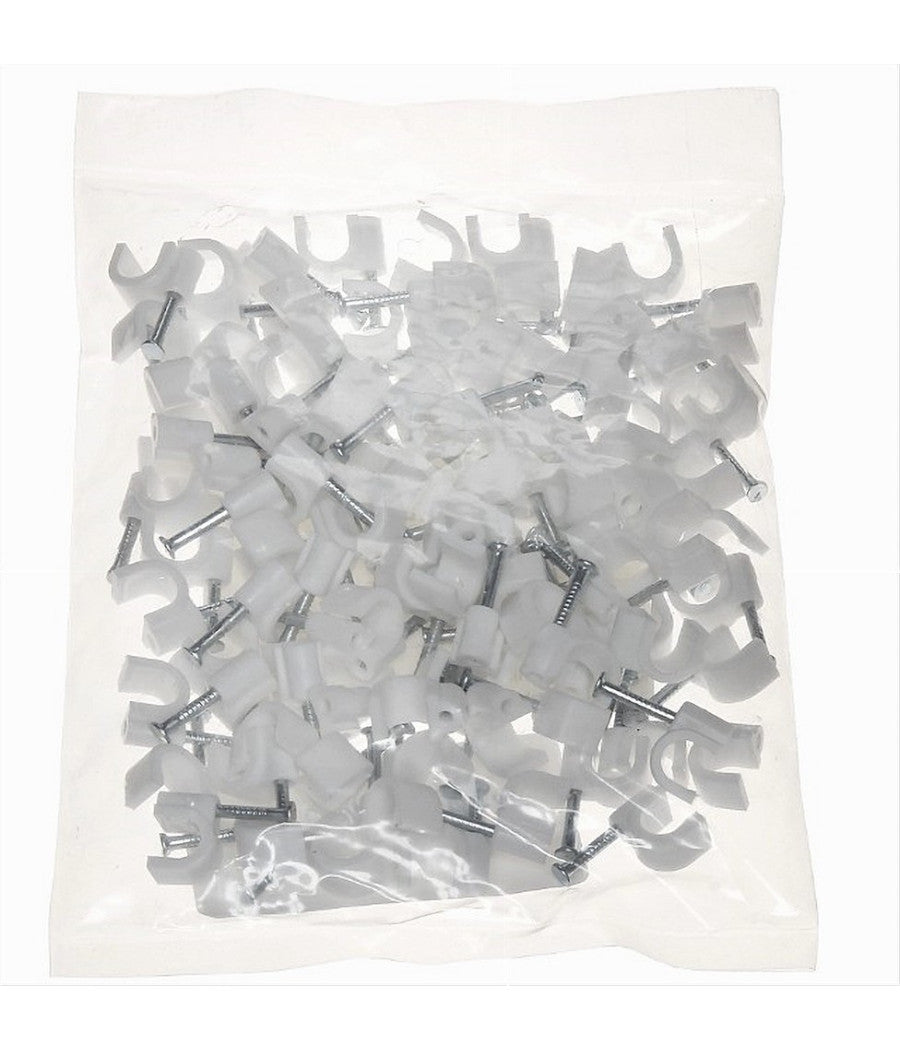Confezione Da 100pz Fermacavo Ferma Cavi Da à¸ 7 Mm Colore Bianco Con Chiodo Fm-7         