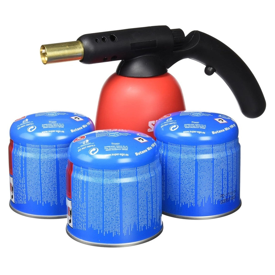 Trade Shop - Confezione Torcia Macchina Saldatore Multiuso Pistola Con 3 Cartucce Di Gas C200 -