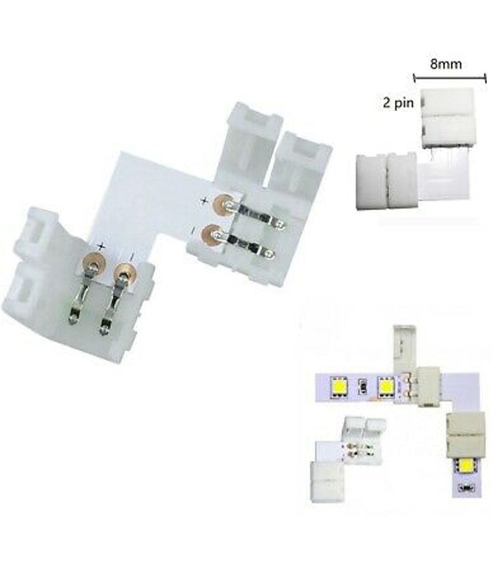 Connettore A Clip 2 Pin Per Strip Led 12v Angolo A 90° Gradi Curva A Forma L         
