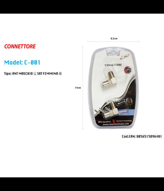 Connettore Adattatore Angolo 90° Maschio-femmina Antenna Satellitare Tv Maxtech C-001         