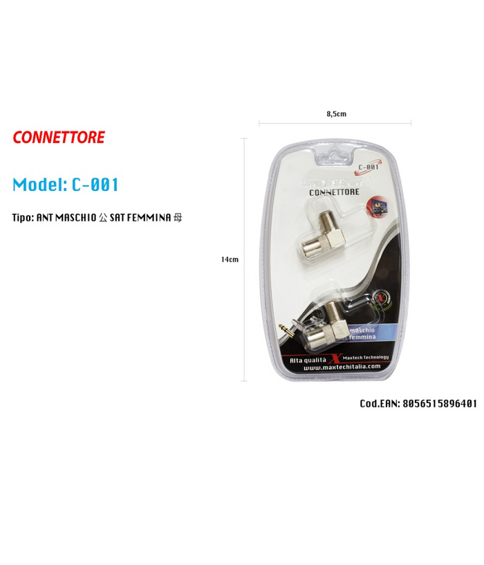 Connettore Adattatore Angolo 90° Maschio-femmina Antenna Satellitare Tv Maxtech C-001         