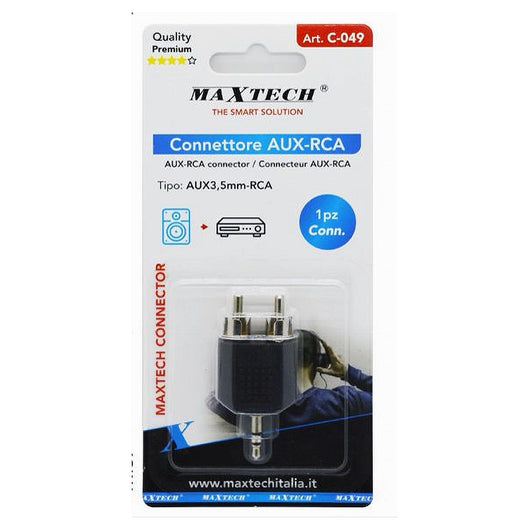Connettore Adattatore Audio Splitter 2 Rca Maschio Ad Aux 3,5 Mm Maschio C-049         