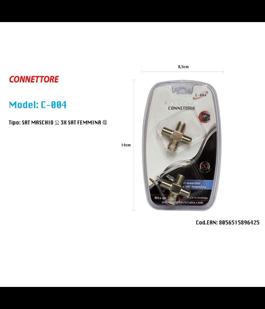 Connettore Adattatore Per Cavo Antenna Satellitare A Croce Televisore Maxtech C-004         