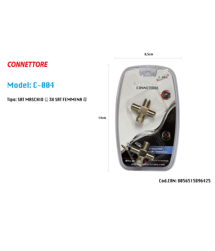 Connettore Adattatore Per Cavo Antenna Satellitare A Croce Televisore Maxtech C-004         