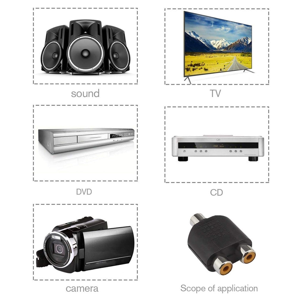 Connettore Adattatore Splitter Rca Femmina A 2 Aux Rca Femmina Audio Video C-026         