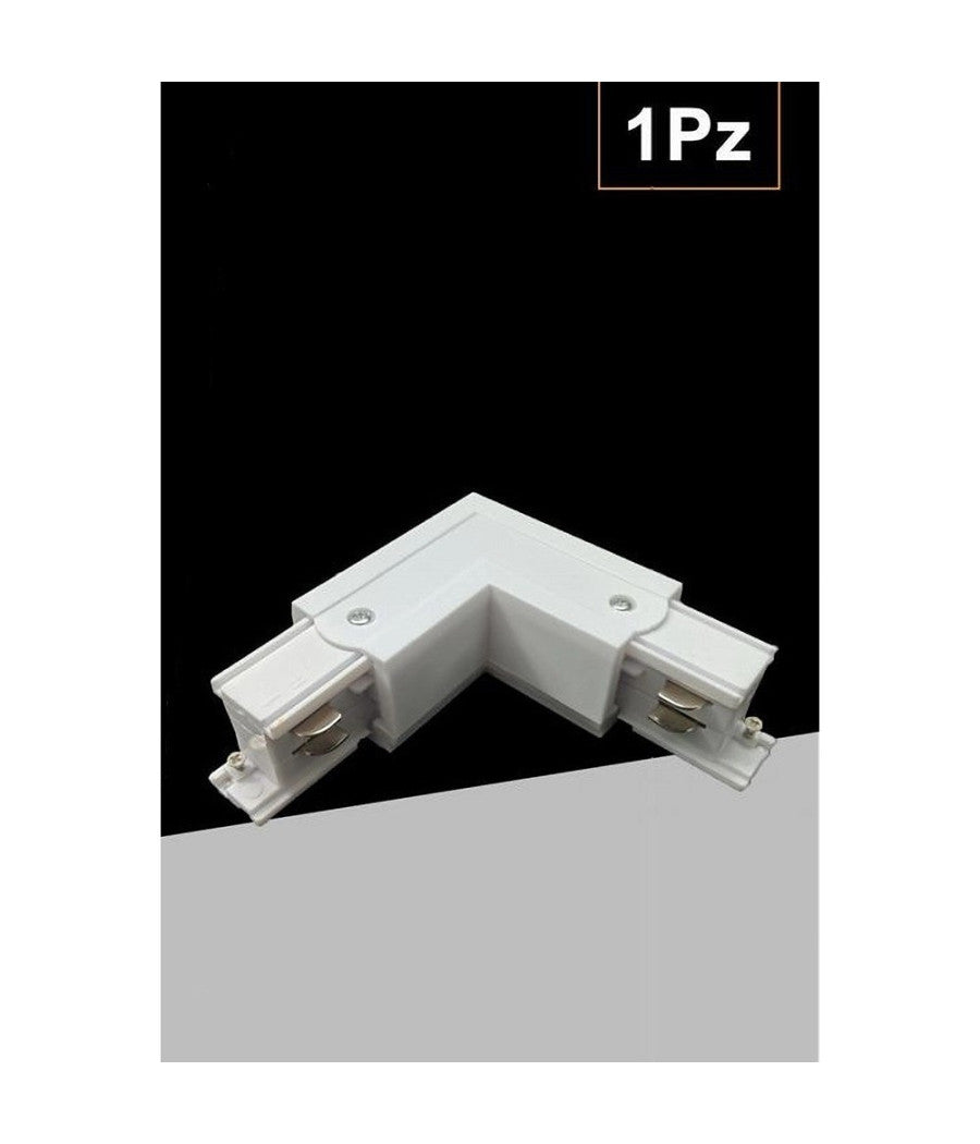 Connettore Angolare Tipo L Giunto Curvo Binario Track Trifase Bianco Nero Gf070-l  Bianco       
