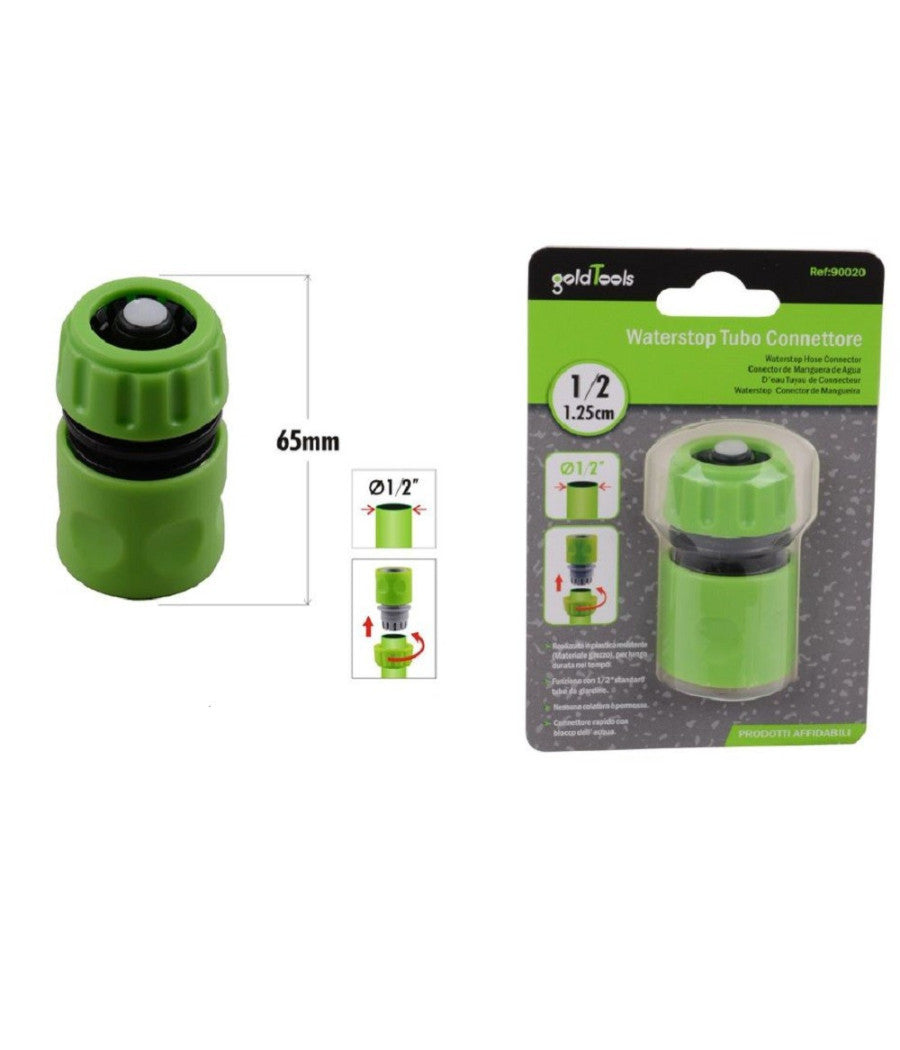 Connettore Con Innesto Rapido Per Tubo 1/2â€³ 1.25cm Con Blocco Acqua 65 Mm 90020         