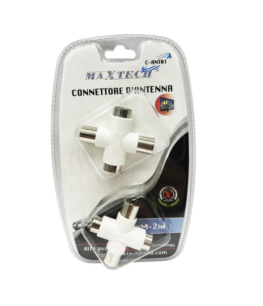 Connettore D'antenna Tv 2 Maschio A 2 Femmina Adattatore Connettore Maxtech C-ant01         
