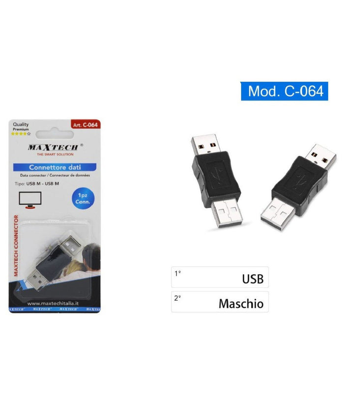 Connettore Dati Adattatore Usb Maschio-maschio Spina Accoppiatore Computer C-064         