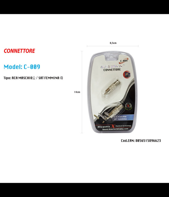 Trade Shop - Connettore Rca Maschio / Satellitare Femmina Adattatore Televisore Maxtech C-009 -