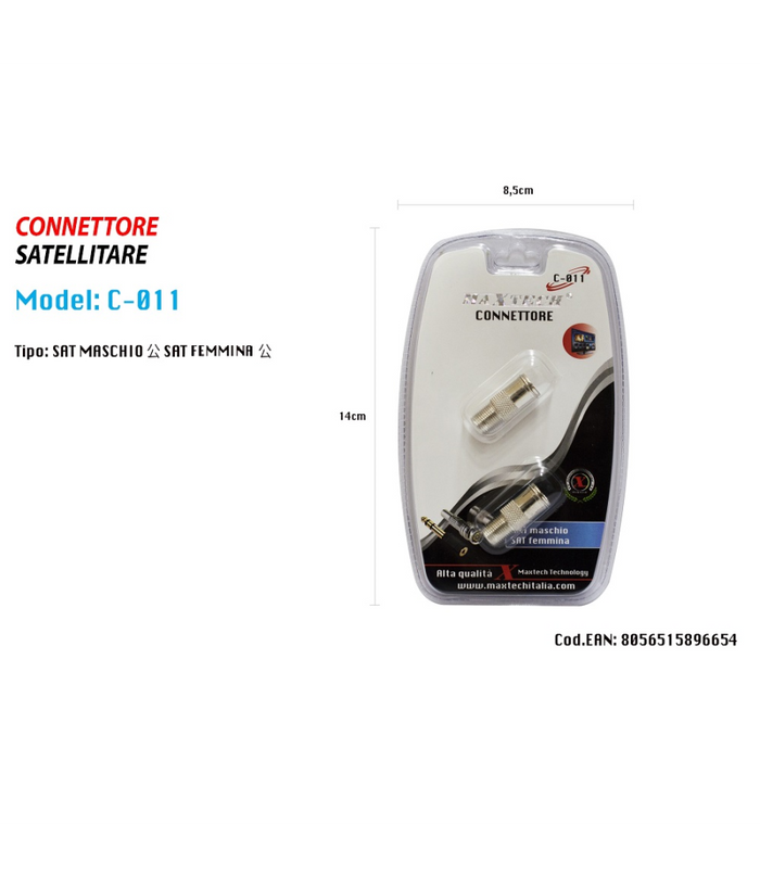 Connettore Satellitare Per Adattatore Maschio A Spinotto Femmina Tv Maxtech C-011         