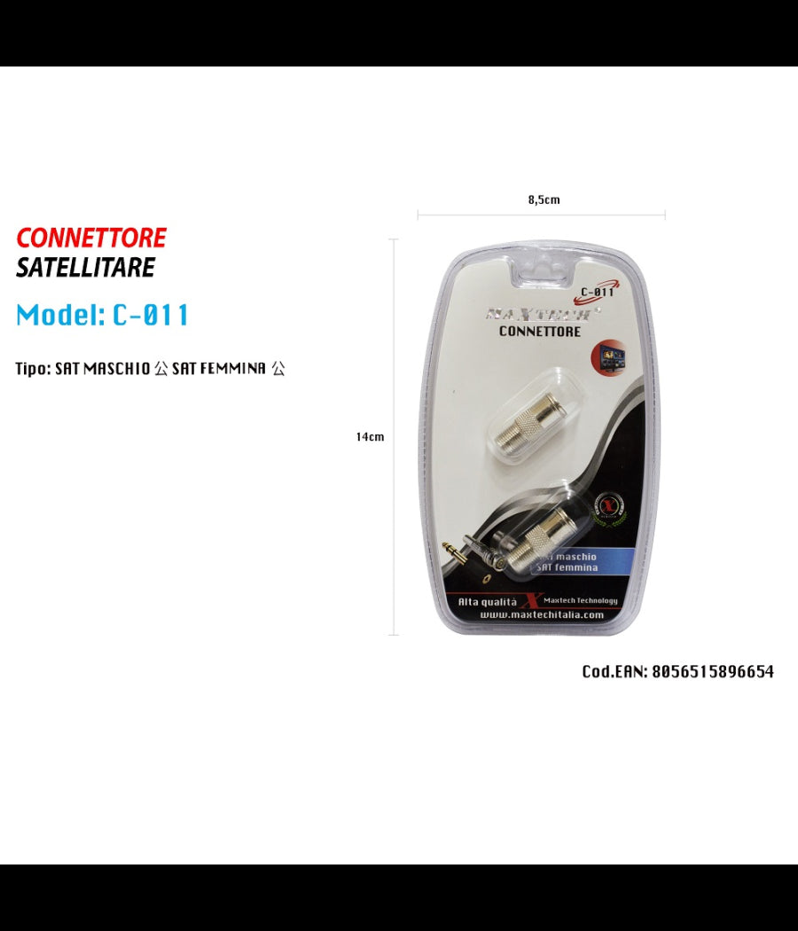 Connettore Satellitare Per Adattatore Maschio A Spinotto Femmina Tv Maxtech C-011         