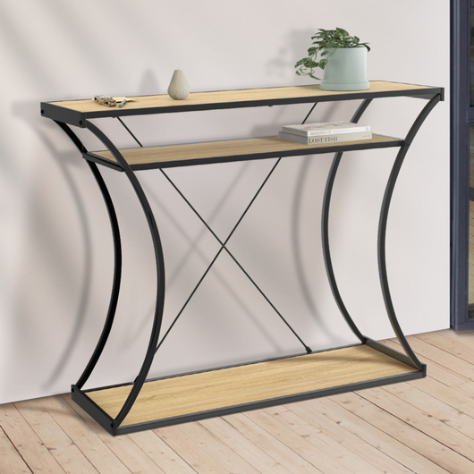 IDMarket - Consola DETROIT de patas curvas con estantes dobles de diseño industrial