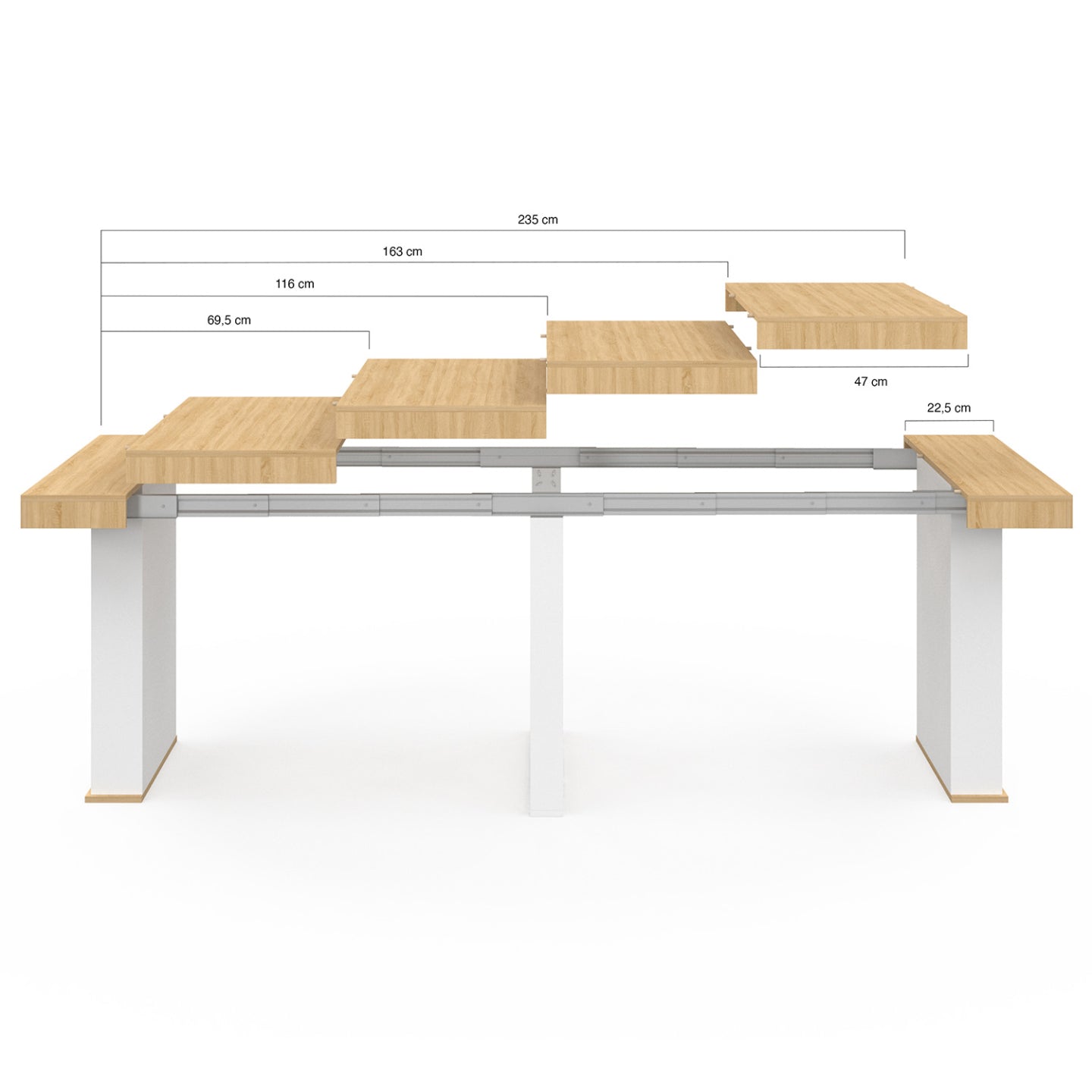 IDMarket - Consola extensible EDEN 10 personas 235cm madera y blanco