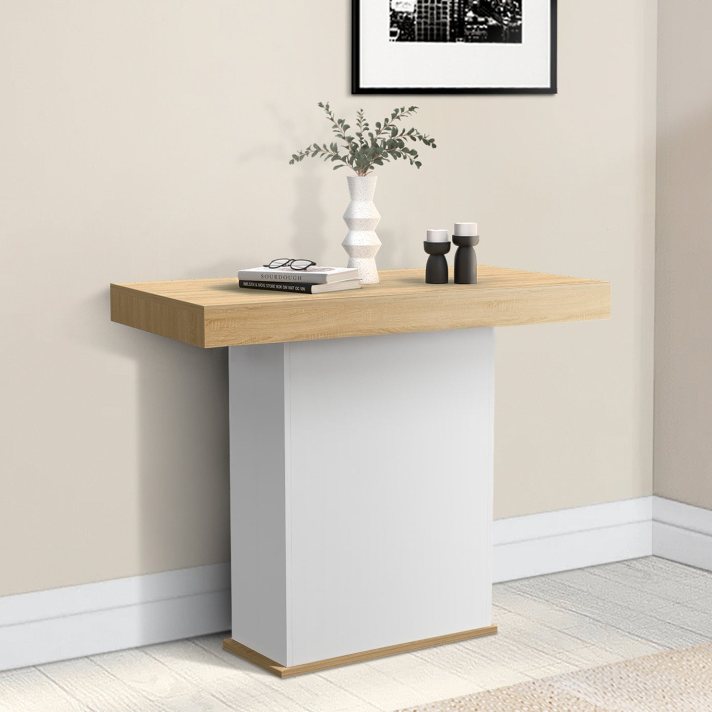IDMarket - Consola extensible EDEN 10 personas 235cm madera y blanco
