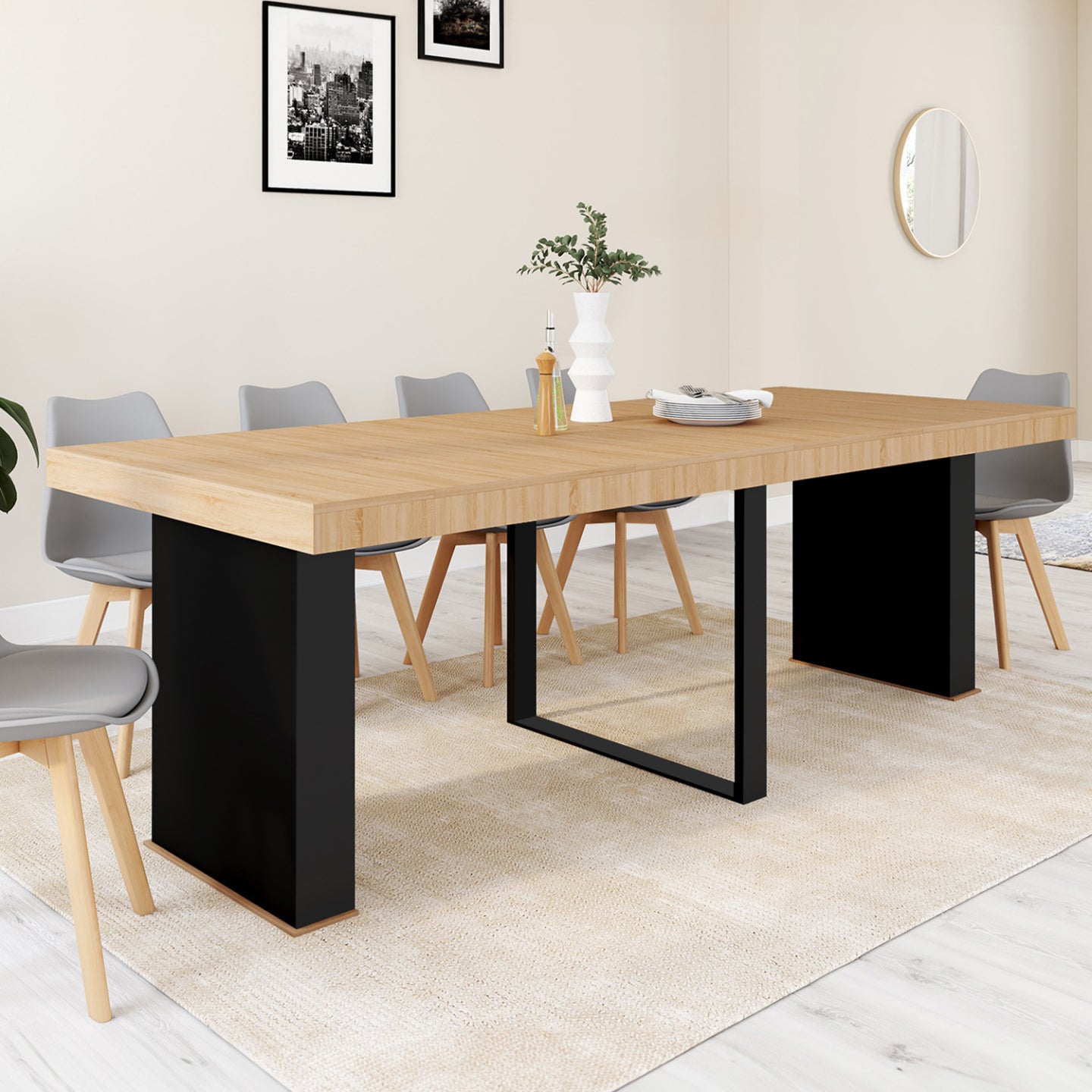 IDMarket - Consola extensible EDEN 10 personas 235cm madera y negro