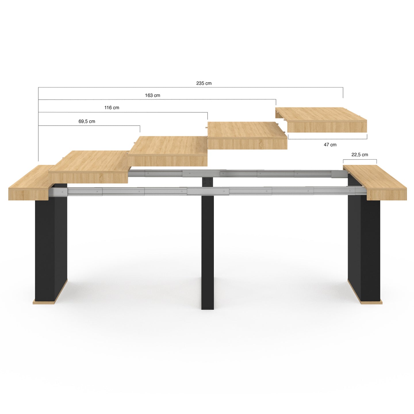 IDMarket - Consola extensible EDEN 10 personas 235cm madera y negro
