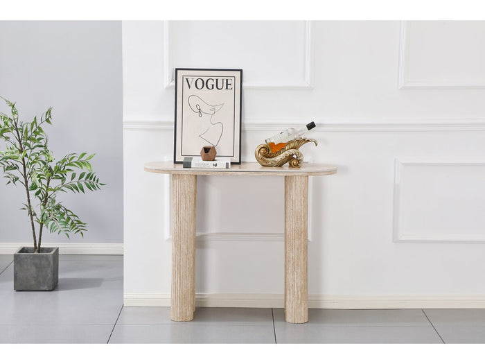 Consolle in travertino e ceramica "Alba" - 100 x 30 x 80 cm - Marrone