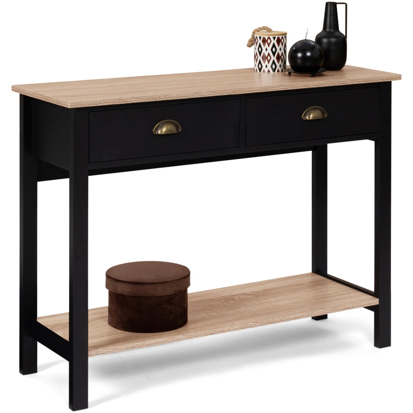 IDMarket - Console a 2 cassetti campagna ISIS 1 ripiano legno e nero