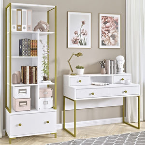 Consolle da ufficio design collezione DOUGLAS con quattro cassetti e uno scomparto, colore bianco, 120 x 95 x 50 cm