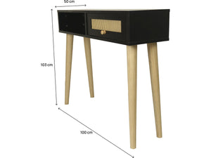 Consolle in canna "Marine" - 100 x 29 x 81 cm - Nera