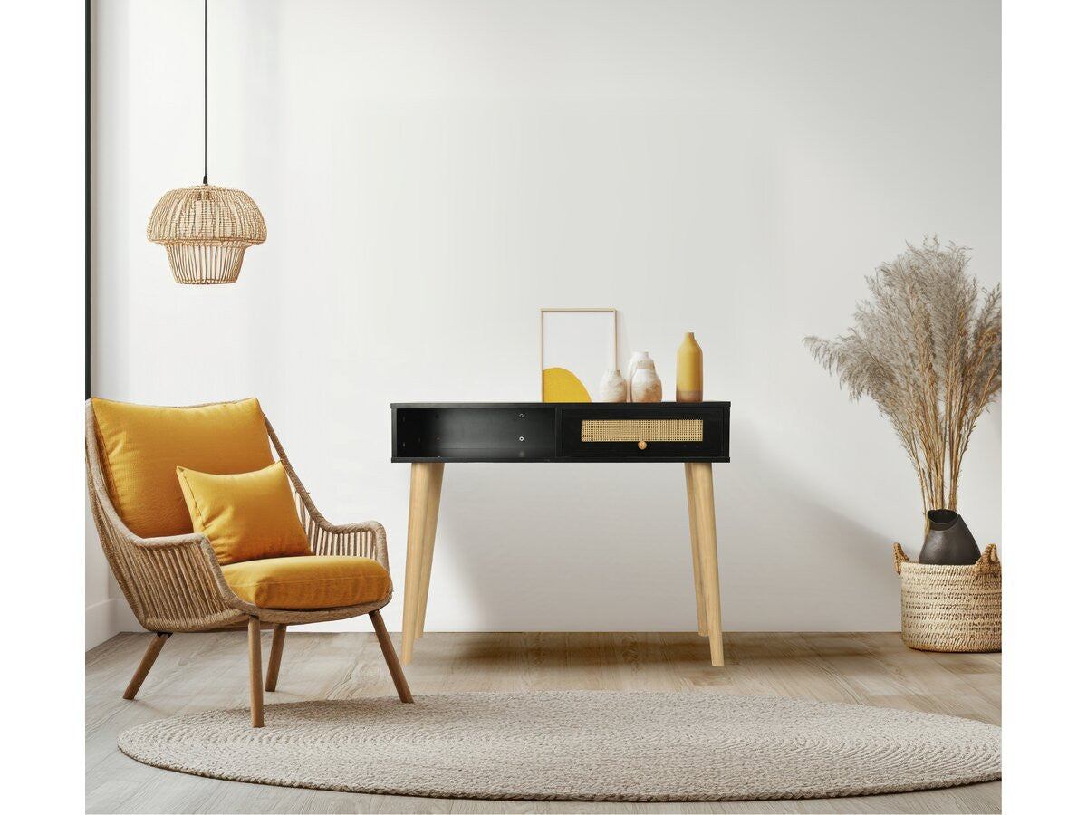 Consolle in canna "Marine" - 100 x 29 x 81 cm - Nera